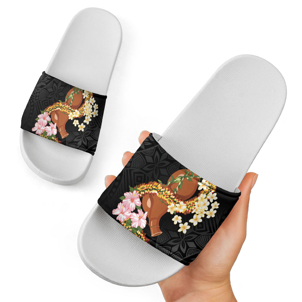 Aloha Hawaii Ipu Gourd Mix ʻĀkulikuli Lei Slide Sandals Obsidian Black LT7 - Polynesian Pride