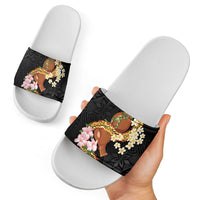 Aloha Hawaii Ipu Gourd Mix ʻĀkulikuli Lei Slide Sandals Obsidian Black LT7 - Polynesian Pride