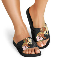 Aloha Hawaii Ipu Gourd Mix ʻĀkulikuli Lei Slide Sandals Obsidian Black LT7 - Polynesian Pride