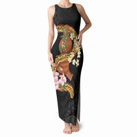 Aloha Hawaii Ipu Gourd Mix ʻĀkulikuli Lei Tank Maxi Dress Obsidian Black LT7 Women Obsidian Black - Polynesian Pride