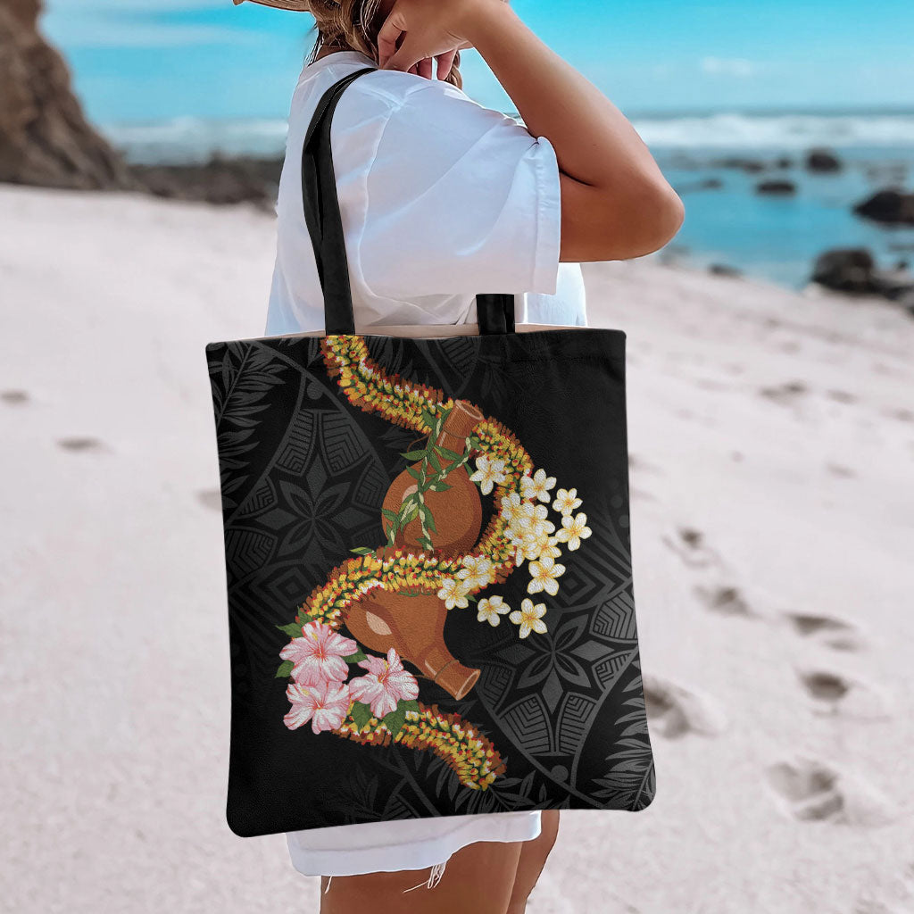 Aloha Hawaii Ipu Gourd Mix ʻĀkulikuli Lei Tote Bag Obsidian Black LT7 - Polynesian Pride