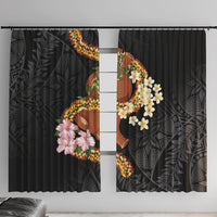 Aloha Hawaii Ipu Gourd Mix ʻĀkulikuli Lei Window Curtain Obsidian Black LT7 With Hooks Obsidian Black - Polynesian Pride