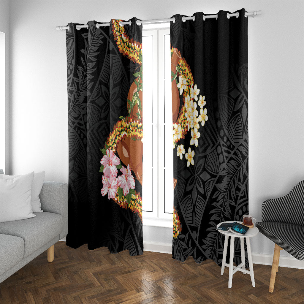 Aloha Hawaii Ipu Gourd Mix ʻĀkulikuli Lei Window Curtain Obsidian Black LT7 With Grommets Obsidian Black - Polynesian Pride