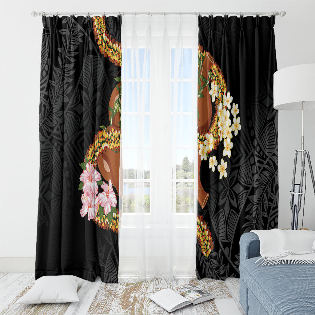 Aloha Hawaii Ipu Gourd Mix ʻĀkulikuli Lei Window Curtain Obsidian Black LT7 - Polynesian Pride