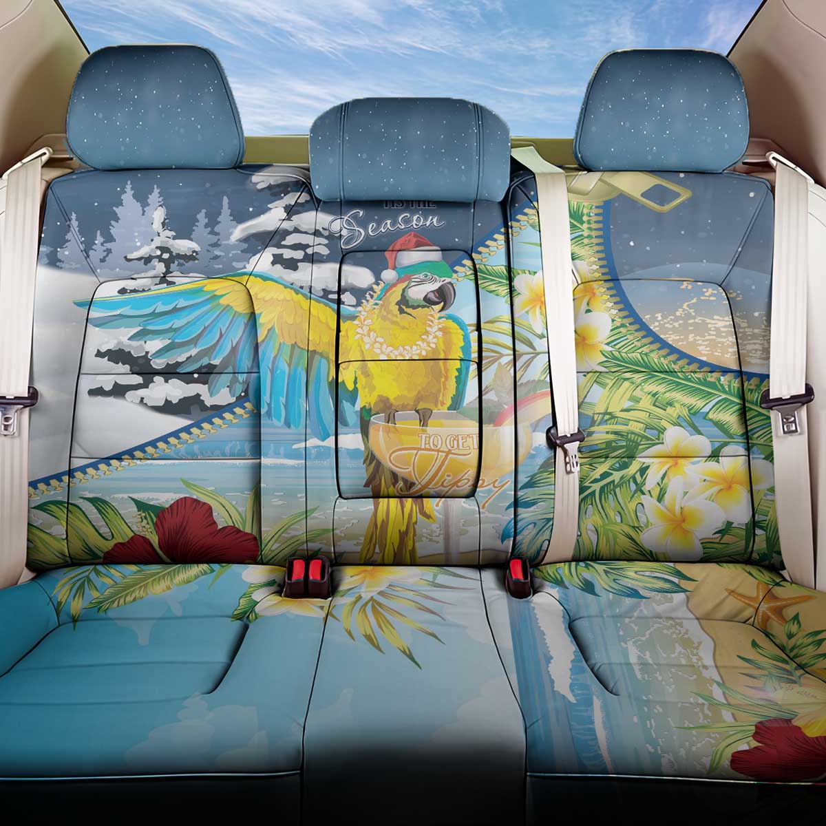 Funny Tropical Christmas Back Car Seat Cover Tis The Season To Get Tipsy LT7 One Size Colorful - Polynesian Pride