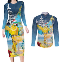 Funny Tropical Christmas Couples Matching Long Sleeve Bodycon Dress and Long Sleeve Button Shirt Tis The Season To Get Tipsy LT7 Colorful - Polynesian Pride