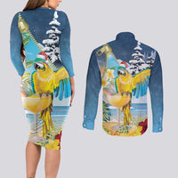 Funny Tropical Christmas Couples Matching Long Sleeve Bodycon Dress and Long Sleeve Button Shirt Tis The Season To Get Tipsy LT7 - Polynesian Pride