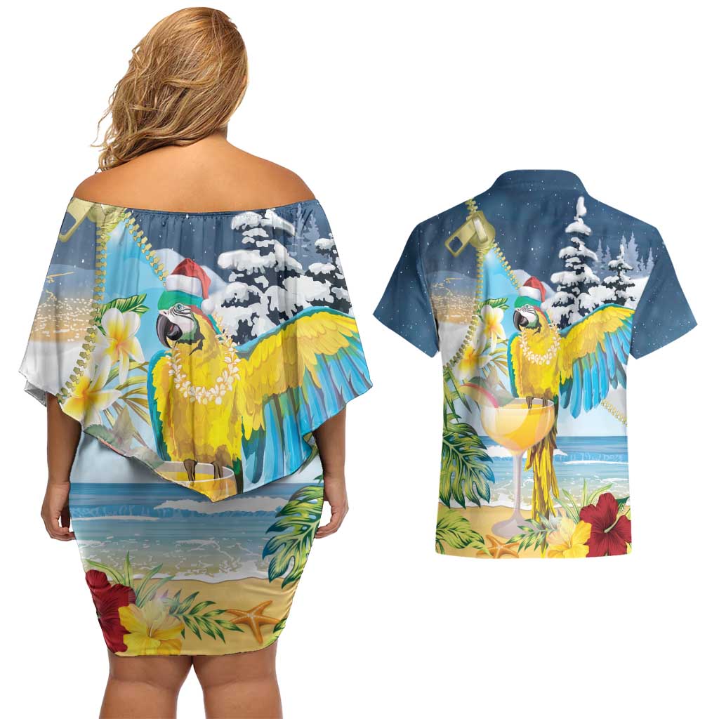 Funny Tropical Christmas Couples Matching Off Shoulder Short Dress and Hawaiian Shirt Tis The Season To Get Tipsy LT7 - Polynesian Pride
