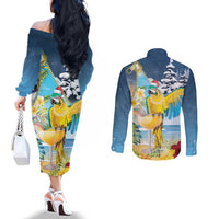 Funny Tropical Christmas Couples Matching Off The Shoulder Long Sleeve Dress and Long Sleeve Button Shirt Tis The Season To Get Tipsy LT7 - Polynesian Pride