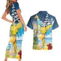 Funny Tropical Christmas Couples Matching Short Sleeve Bodycon Dress and Hawaiian Shirt Tis The Season To Get Tipsy LT7 - Polynesian Pride