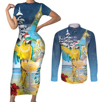 Funny Tropical Christmas Couples Matching Short Sleeve Bodycon Dress and Long Sleeve Button Shirt Tis The Season To Get Tipsy LT7 Colorful - Polynesian Pride