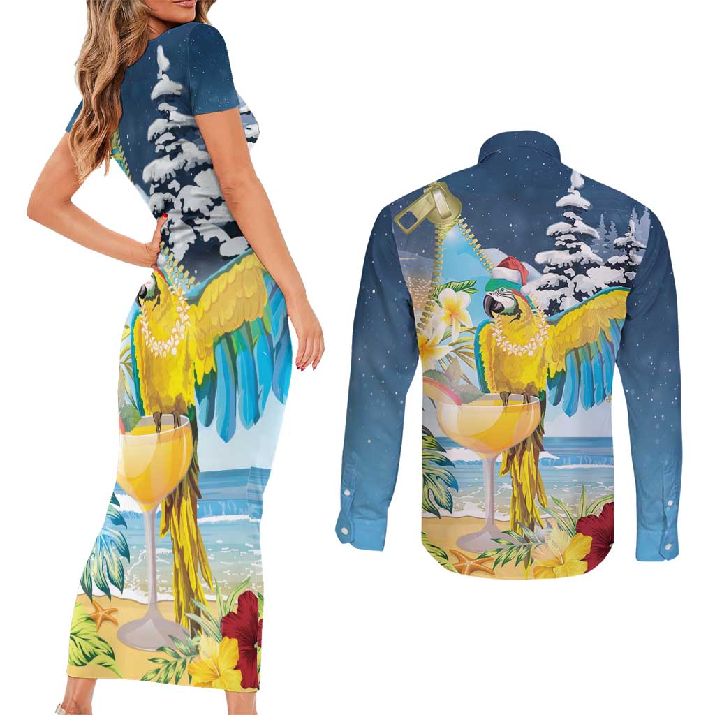 Funny Tropical Christmas Couples Matching Short Sleeve Bodycon Dress and Long Sleeve Button Shirt Tis The Season To Get Tipsy LT7 - Polynesian Pride
