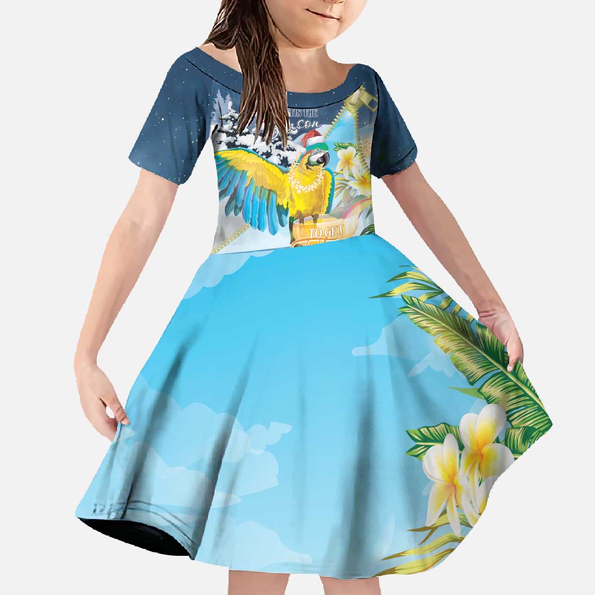 Funny Tropical Christmas Family Matching Off The Shoulder Long Sleeve Dress and Hawaiian Shirt Tis The Season To Get Tipsy LT7 Daughter's Dress Colorful - Polynesian Pride