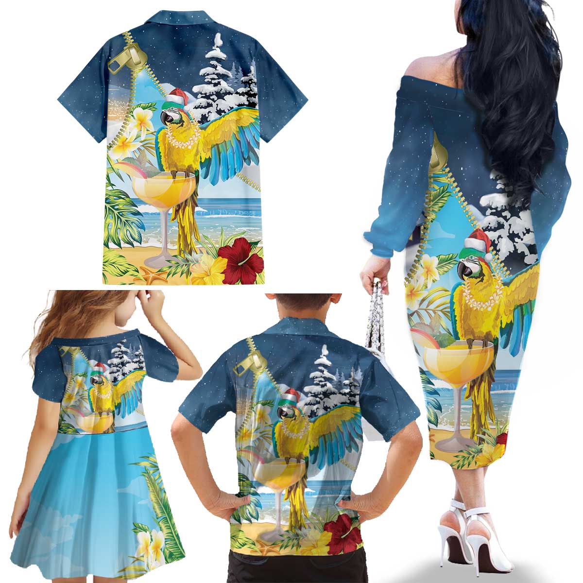 Funny Tropical Christmas Family Matching Off The Shoulder Long Sleeve Dress and Hawaiian Shirt Tis The Season To Get Tipsy LT7 - Polynesian Pride