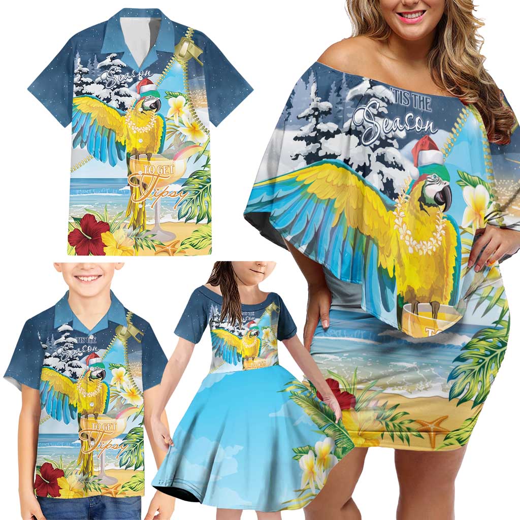 Funny Tropical Christmas Family Matching Off Shoulder Short Dress and Hawaiian Shirt Tis The Season To Get Tipsy LT7 - Polynesian Pride