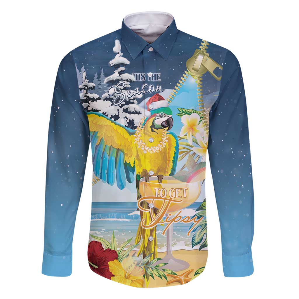 Funny Tropical Christmas Family Matching Off Shoulder Short Dress and Hawaiian Shirt Tis The Season To Get Tipsy LT7 Dad's Shirt - Long Sleeve Colorful - Polynesian Pride