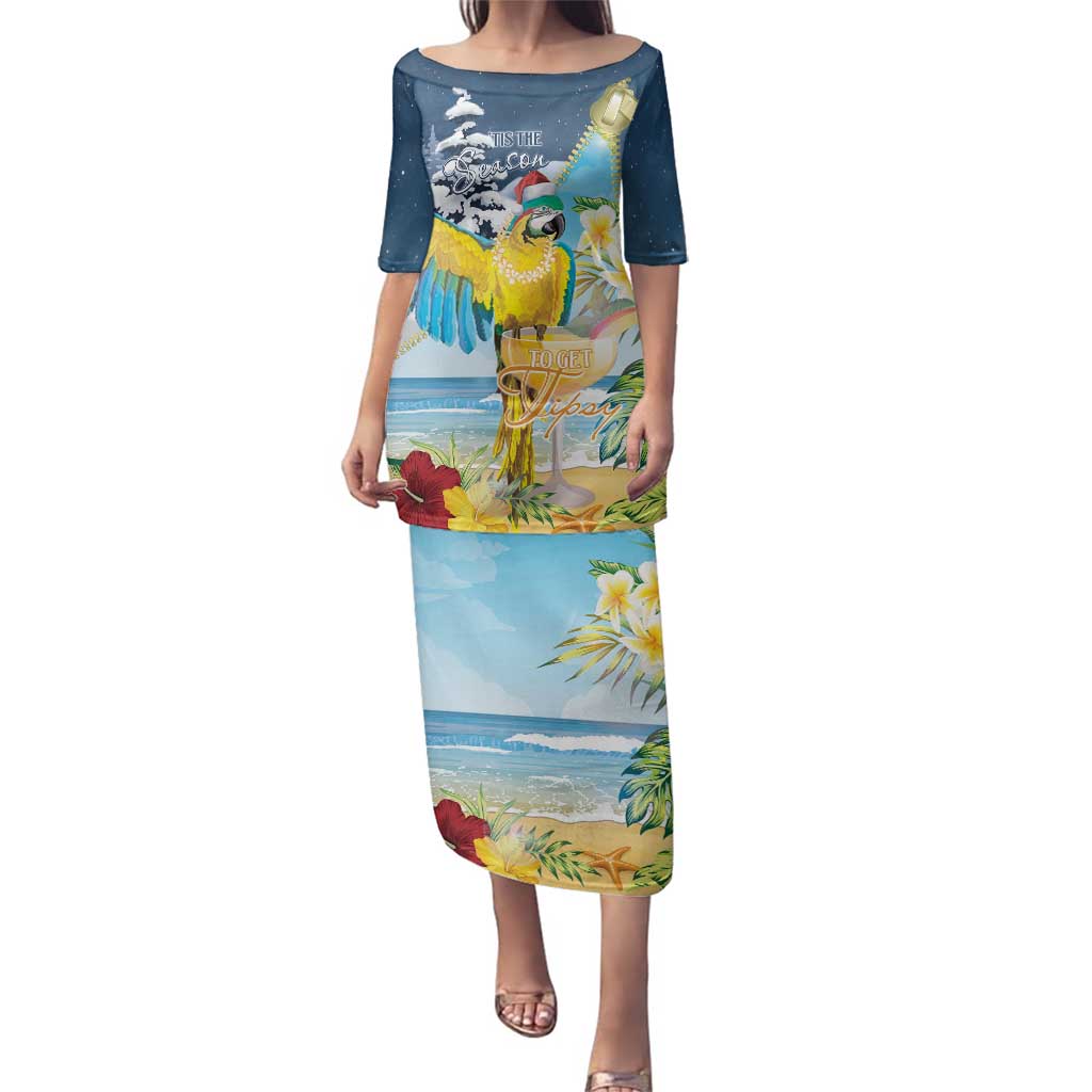 Funny Tropical Christmas Family Matching Puletasi and Hawaiian Shirt Tis The Season To Get Tipsy LT7 Mom's Dress Colorful - Polynesian Pride