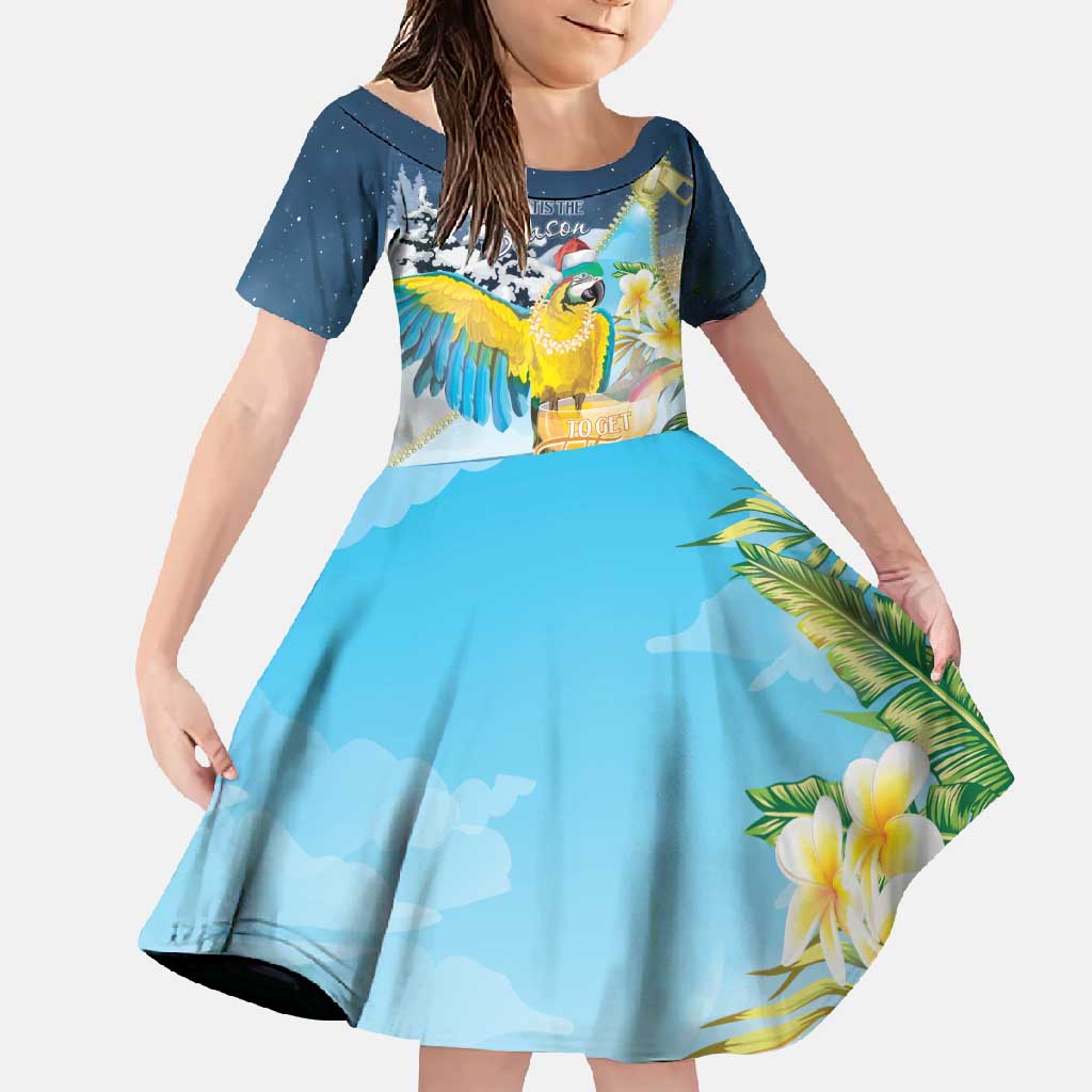 Funny Tropical Christmas Family Matching Tank Maxi Dress and Hawaiian Shirt Tis The Season To Get Tipsy LT7 Daughter's Dress Colorful - Polynesian Pride