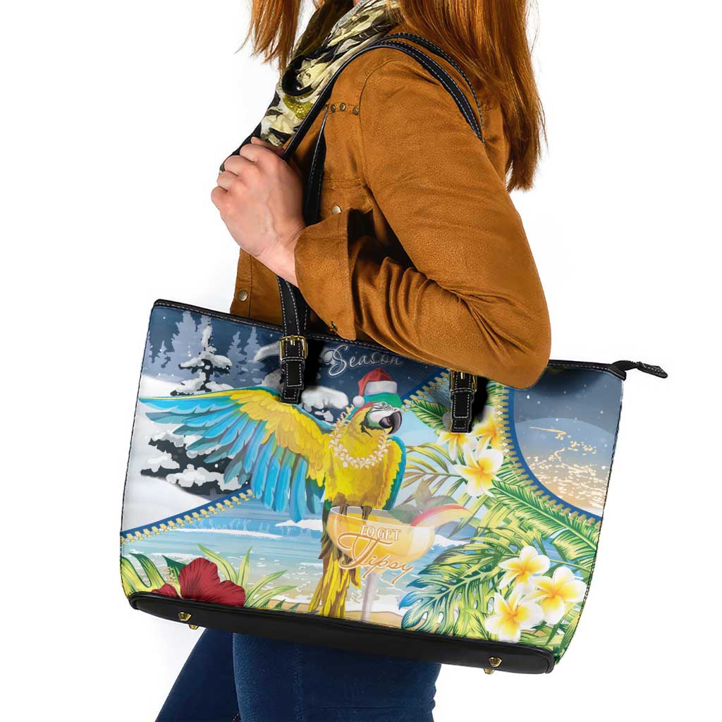 Funny Tropical Christmas Leather Tote Bag Tis The Season To Get Tipsy LT7 Colorful - Polynesian Pride