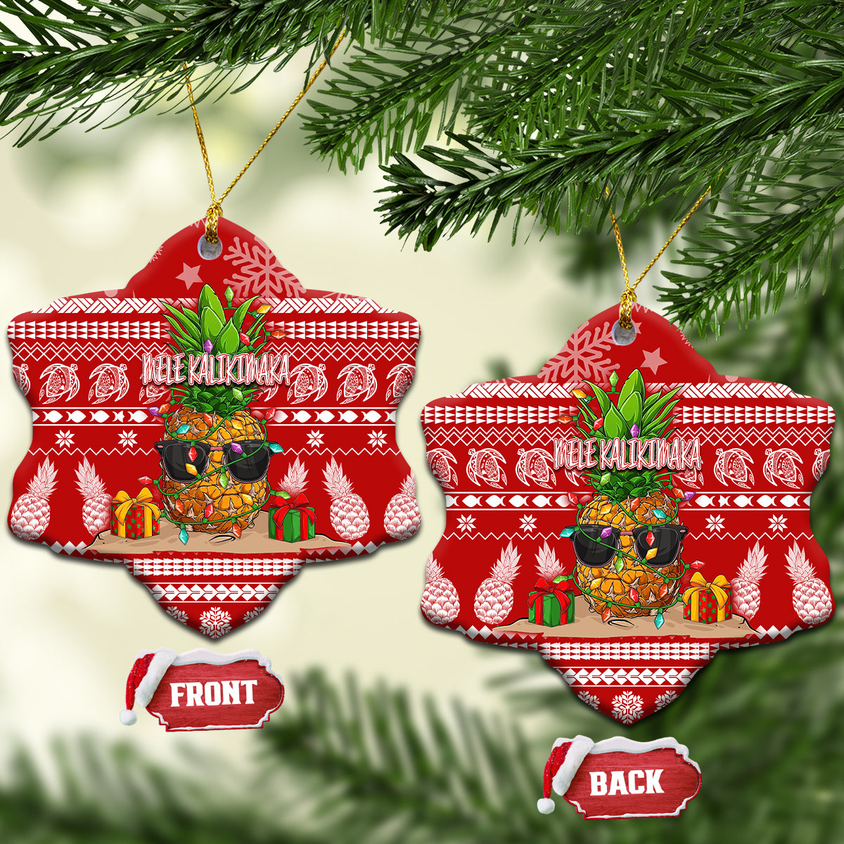 Hawaii Pineapple Christmas Ceramic Ornament Mele Kalikimaka LT7 Snow Flake Red - Polynesian Pride