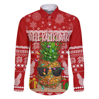 Hawaii Pineapple Christmas Family Matching Off Shoulder Long Sleeve Dress and Hawaiian Shirt Mele Kalikimaka LT7 Dad's Shirt - Long Sleeve Red - Polynesian Pride