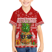 Hawaii Pineapple Christmas Family Matching Tank Maxi Dress and Hawaiian Shirt Mele Kalikimaka LT7 Son's Shirt Red - Polynesian Pride
