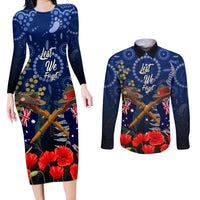 Anzac Couples Matching Long Sleeve Bodycon Dress and Long Sleeve Button Shirt Australia Aboriginal Mix New Zealand Slouch Hats LT7 Blue - Polynesian Pride