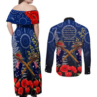 Anzac Couples Matching Off Shoulder Maxi Dress and Long Sleeve Button Shirt Ausralia Aboriginal Mix New Zealand Slouch Hats LT7 - Polynesian Pride