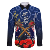 Anzac Family Matching Long Sleeve Bodycon Dress and Hawaiian Shirt Australia Aboriginal Mix New Zealand Slouch Hats LT7 Dad's Shirt - Long Sleeve Blue - Polynesian Pride