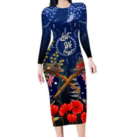 Anzac Family Matching Long Sleeve Bodycon Dress and Hawaiian Shirt Australia Aboriginal Mix New Zealand Slouch Hats LT7 Mom's Dress Blue - Polynesian Pride
