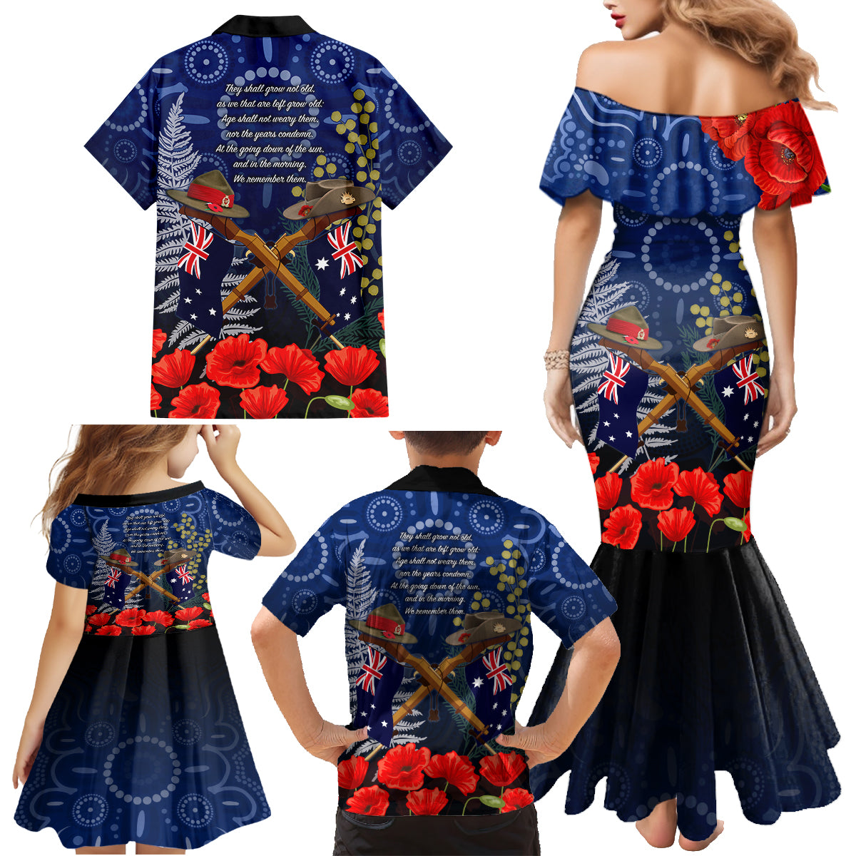 Anzac Family Matching Mermaid Dress and Hawaiian Shirt Australia Aboriginal Mix New Zealand Slouch Hats LT7 - Polynesian Pride