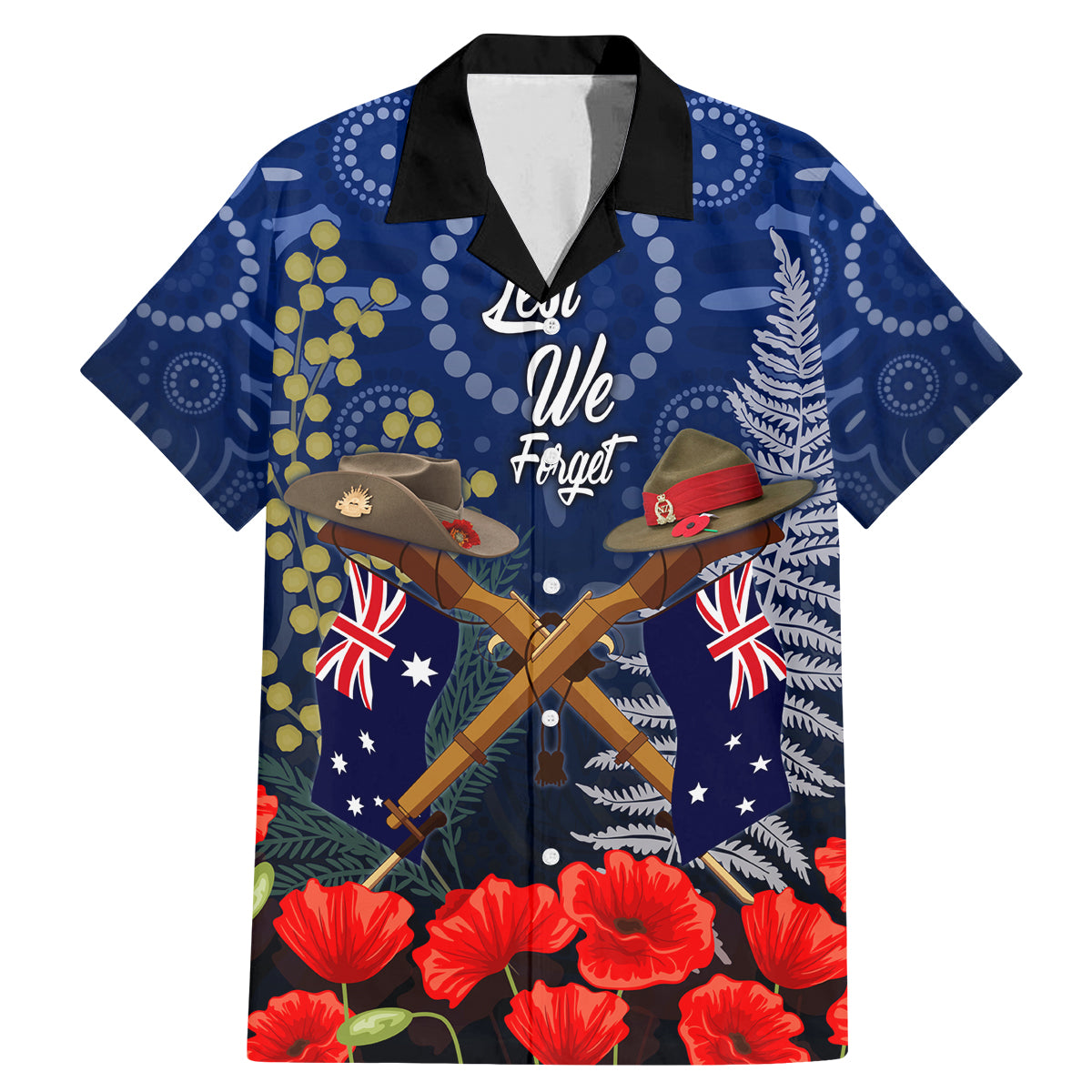 Anzac Family Matching Mermaid Dress and Hawaiian Shirt Australia Aboriginal Mix New Zealand Slouch Hats LT7 Dad's Shirt - Short Sleeve Blue - Polynesian Pride