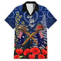Anzac Family Matching Off Shoulder Long Sleeve Dress and Hawaiian Shirt Australia Aboriginal Mix New Zealand Slouch Hats LT7 Dad's Shirt - Short Sleeve Blue - Polynesian Pride