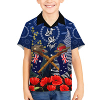 Anzac Family Matching Off Shoulder Maxi Dress and Hawaiian Shirt Australia Aboriginal Mix New Zealand Slouch Hats LT7 Son's Shirt Blue - Polynesian Pride