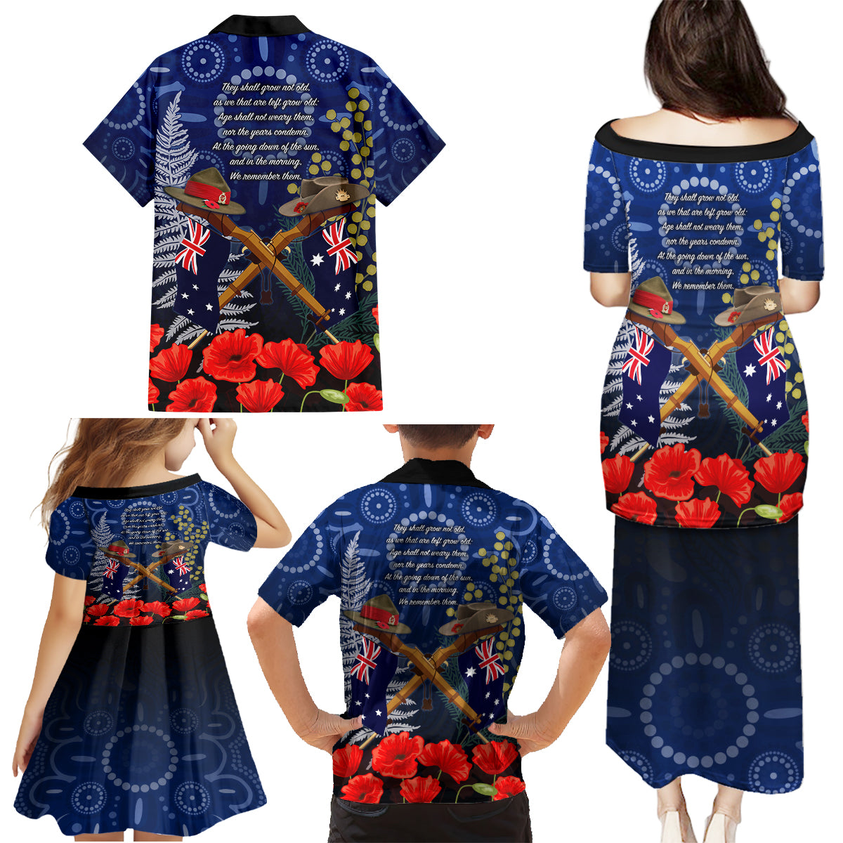 Anzac Family Matching Puletasi and Hawaiian Shirt Australia Aboriginal Mix New Zealand Slouch Hats LT7 - Polynesian Pride