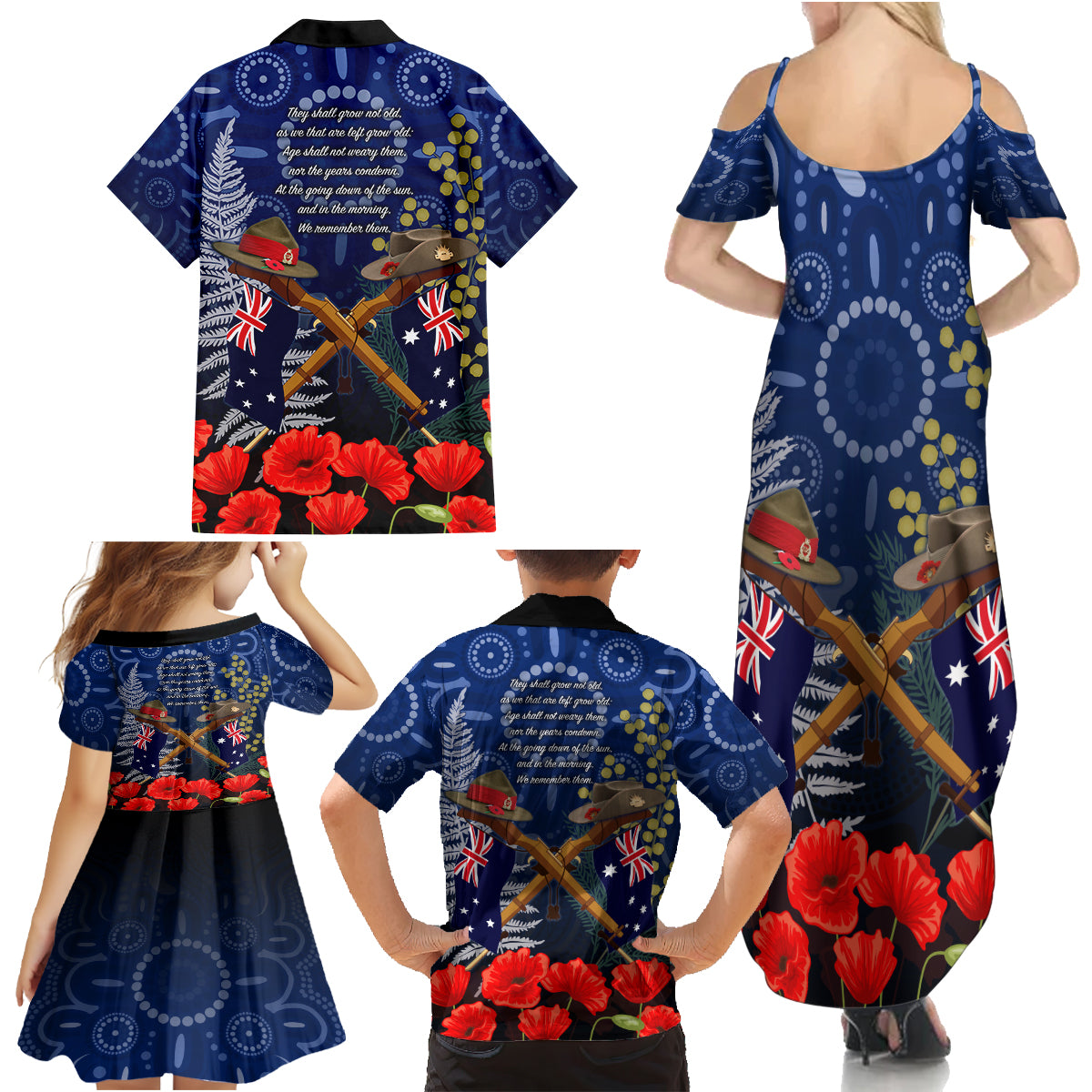 Anzac Family Matching Summer Maxi Dress and Hawaiian Shirt Australia Aboriginal Mix New Zealand Slouch Hats LT7 - Polynesian Pride