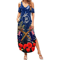 Anzac Family Matching Summer Maxi Dress and Hawaiian Shirt Australia Aboriginal Mix New Zealand Slouch Hats LT7 Mom's Dress Blue - Polynesian Pride