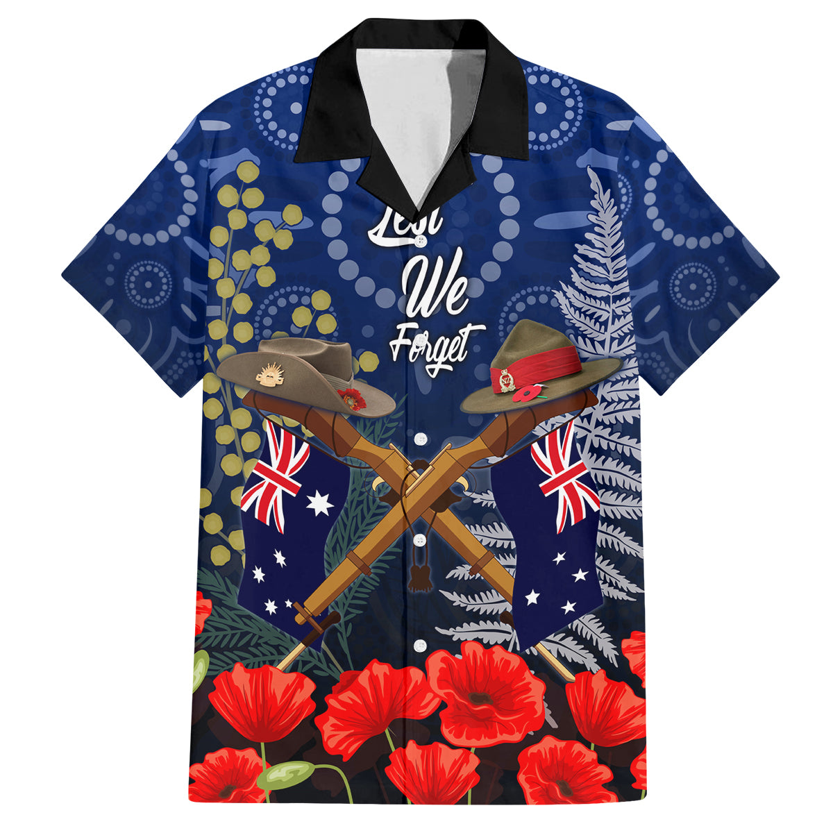 Anzac Family Matching Tank Maxi Dress and Hawaiian Shirt Australia Aboriginal Mix New Zealand Slouch Hats LT7 Dad's Shirt - Short Sleeve Blue - Polynesian Pride