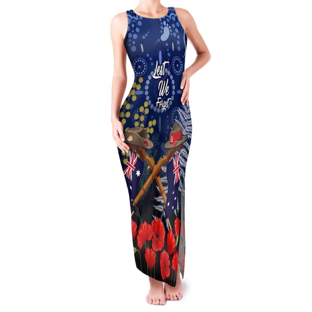 Anzac Family Matching Tank Maxi Dress and Hawaiian Shirt Australia Aboriginal Mix New Zealand Slouch Hats LT7 Mom's Dress Blue - Polynesian Pride