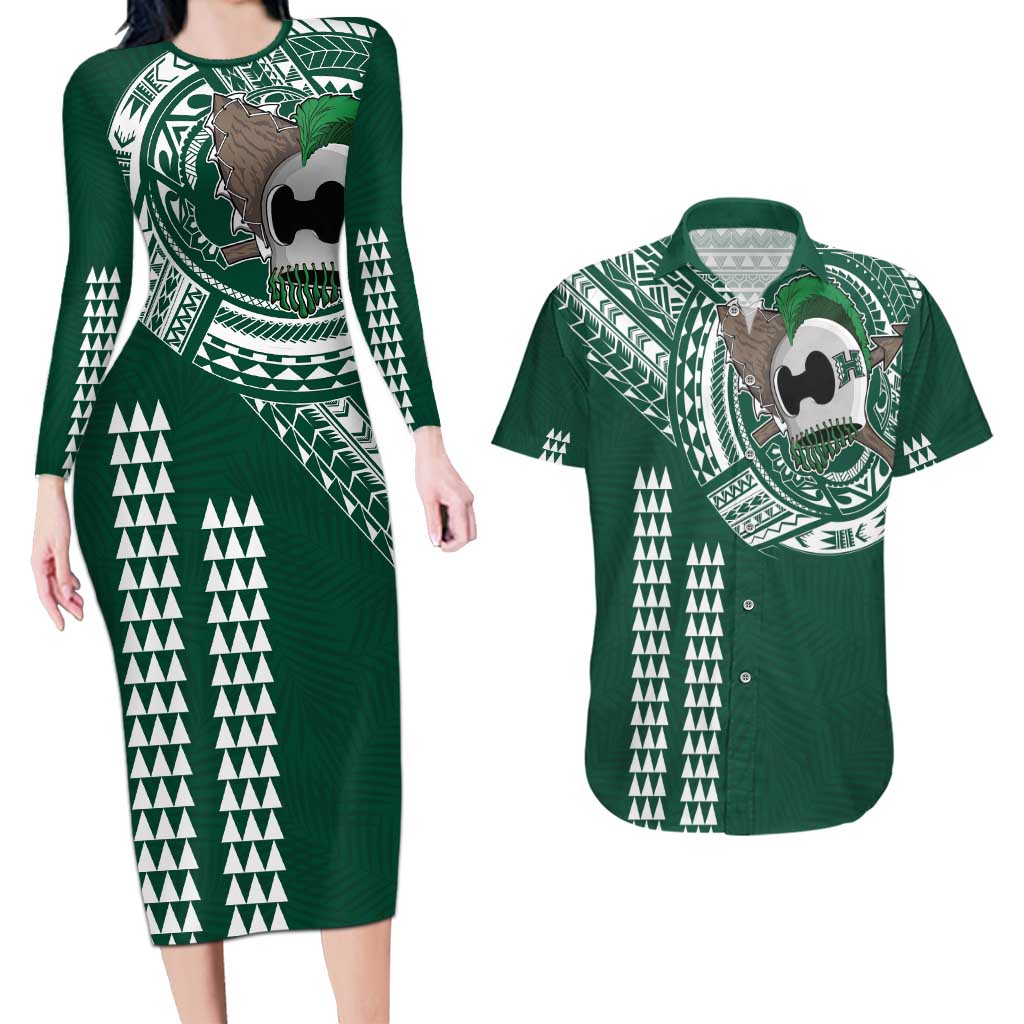 Hawaii Rainbow Warriors Personalized Couples Matching Long Sleeve Bodycon Dress and Hawaiian Shirt Kakau Ikakai Laau Pama