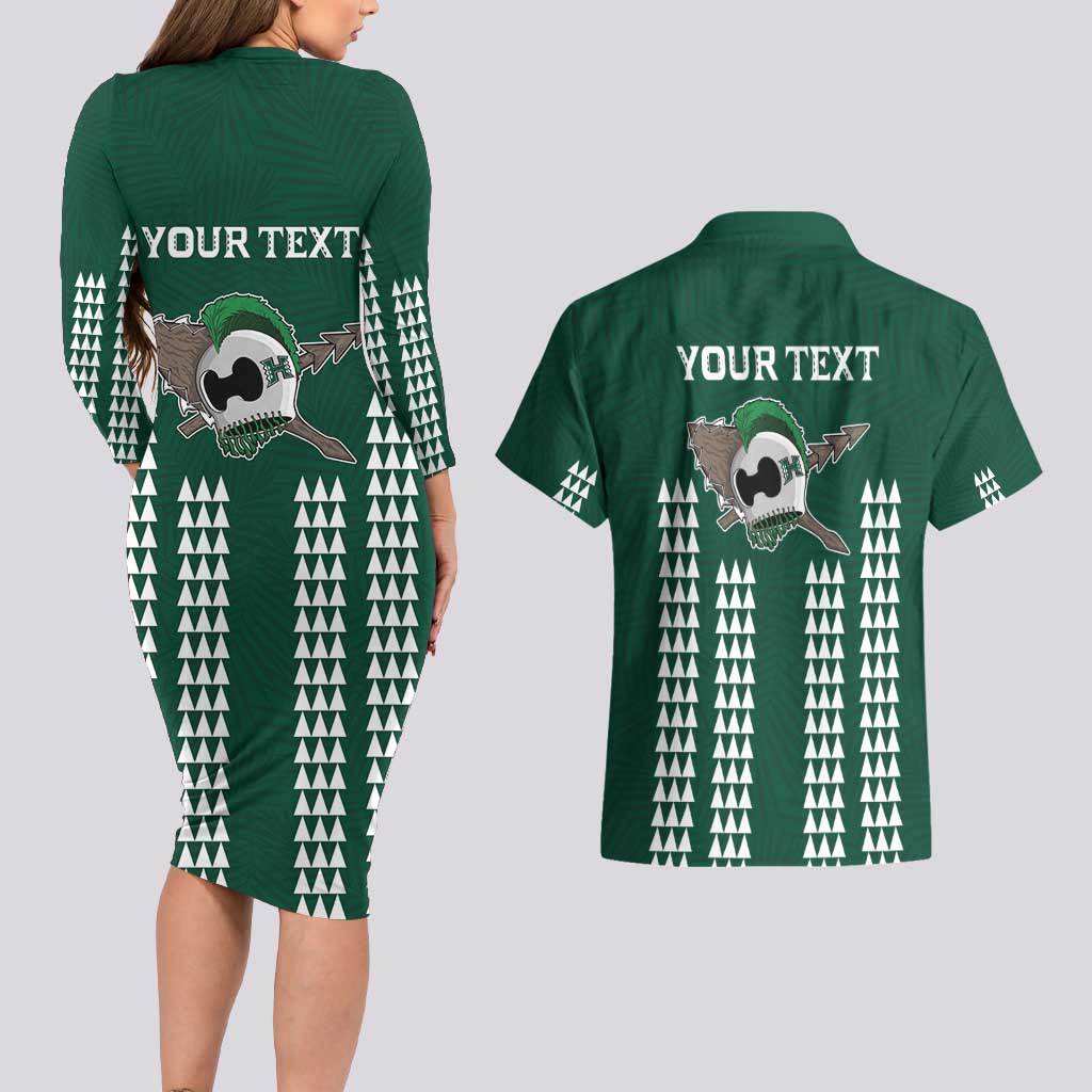 Hawaii Rainbow Warriors Personalized Couples Matching Long Sleeve Bodycon Dress and Hawaiian Shirt Kakau Ikakai Laau Pama