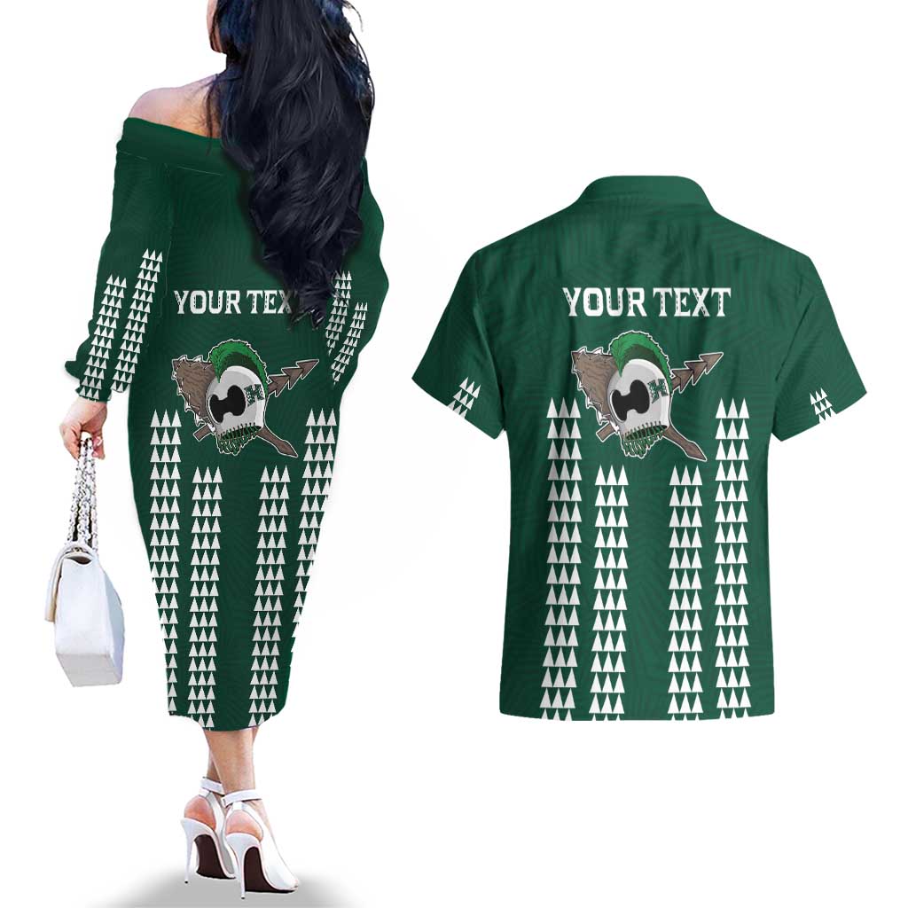 Hawaii Rainbow Warriors Personalized Couples Matching Off The Shoulder Long Sleeve Dress and Hawaiian Shirt Kakau Ikakai Laau Pama
