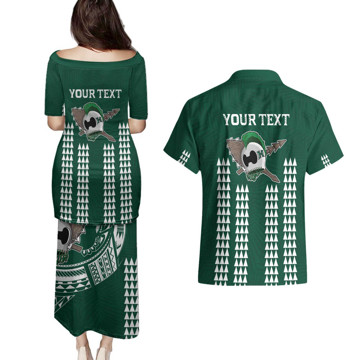 Hawaii Rainbow Warriors Personalized Couples Matching Puletasi and Hawaiian Shirt Kakau Ikakai Laau Pama