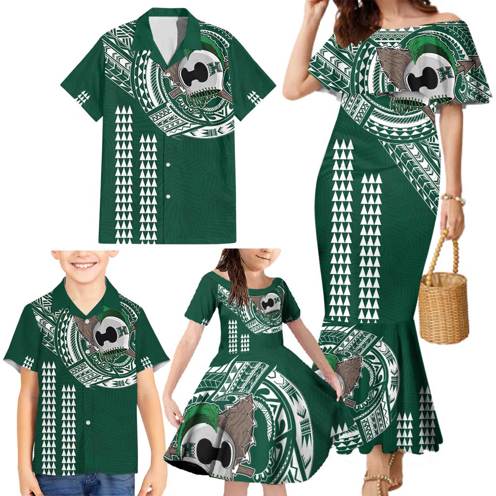 Hawaii Rainbow Warriors Personalized Family Matching Mermaid Dress and Hawaiian Shirt Kakau Ikaika Laau Pama LT7 - Polynesian Pride
