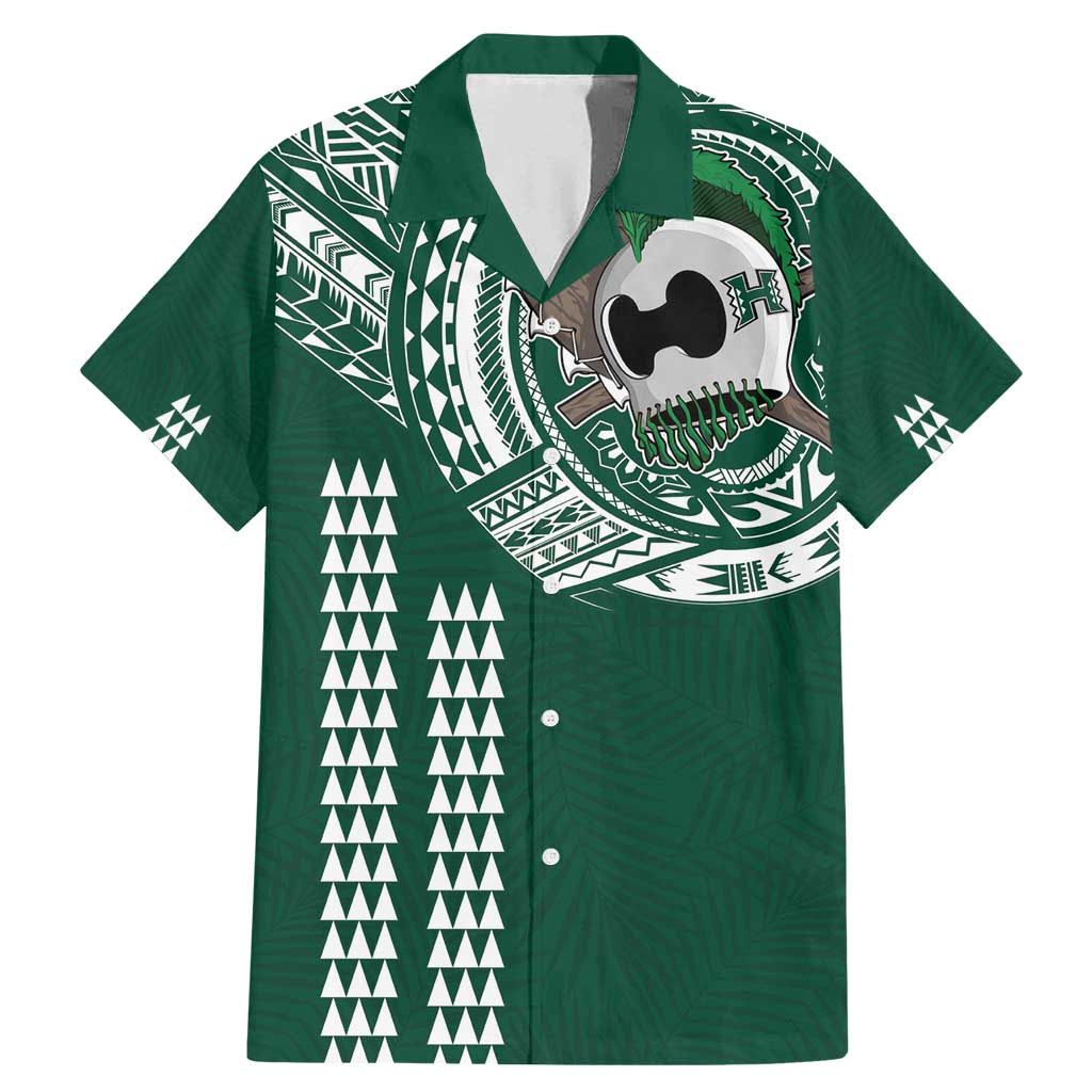 Hawaii Rainbow Warriors Personalized Family Matching Mermaid Dress and Hawaiian Shirt Kakau Ikaika Laau Pama LT7 Dad's Shirt - Short Sleeve Green - Polynesian Pride