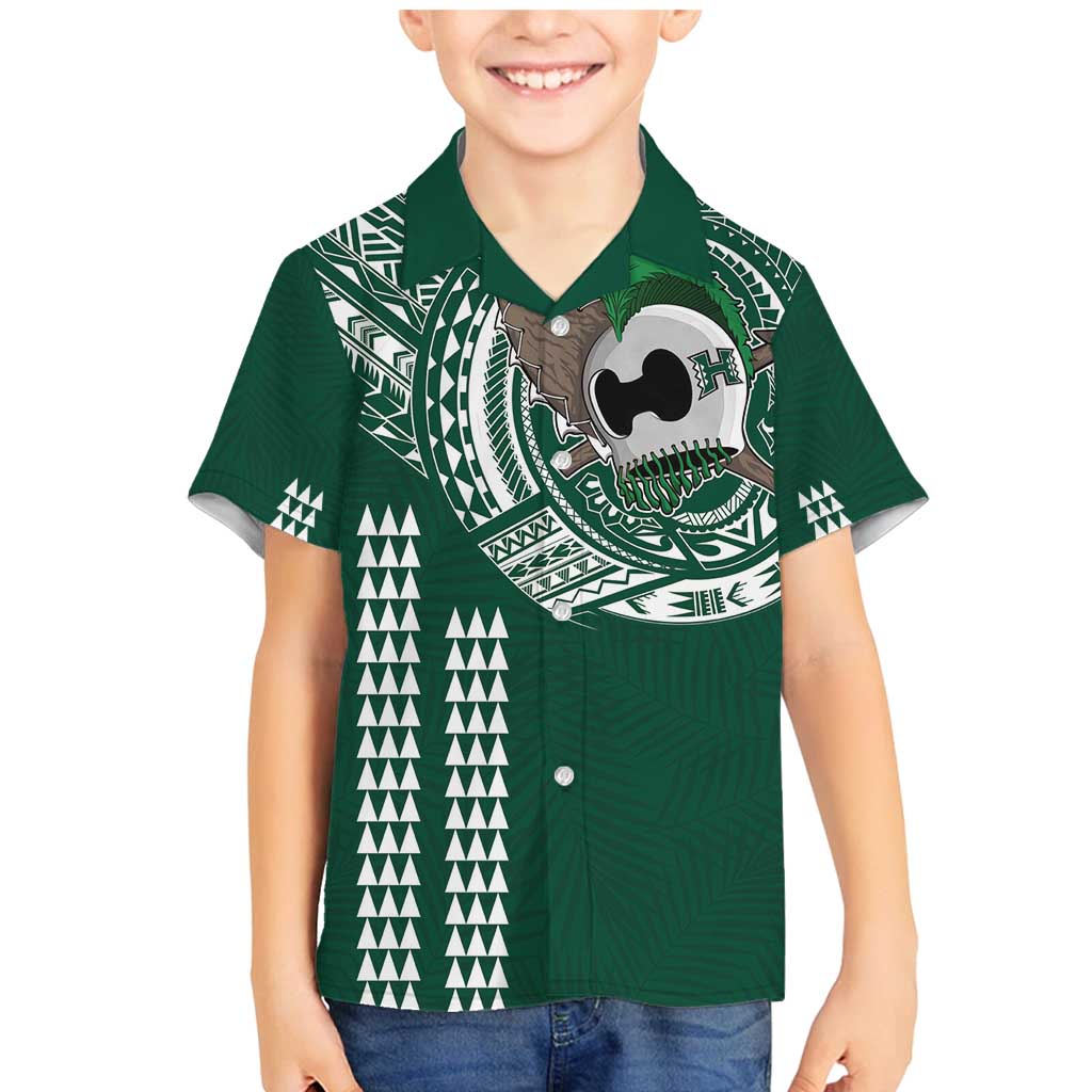 Hawaii Rainbow Warriors Personalized Family Matching Mermaid Dress and Hawaiian Shirt Kakau Ikaika Laau Pama LT7 Son's Shirt Green - Polynesian Pride