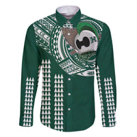 Hawaii Rainbow Warriors Personalized Family Matching Off The Shoulder Long Sleeve Dress and Hawaiian Shirt Kakau Ikaika Laau Pama LT7 Dad's Shirt - Long Sleeve Green - Polynesian Pride