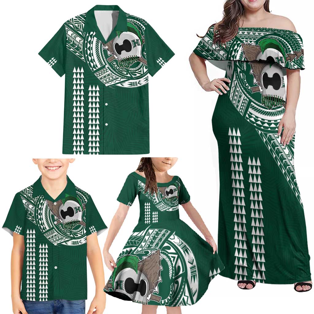 Hawaii Rainbow Warriors Personalized Family Matching Off Shoulder Maxi Dress and Hawaiian Shirt Kakau Ikaika Laau Pama LT7 - Polynesian Pride