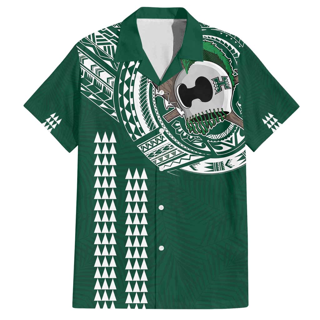 Hawaii Rainbow Warriors Personalized Family Matching Off Shoulder Maxi Dress and Hawaiian Shirt Kakau Ikaika Laau Pama LT7 Dad's Shirt - Short Sleeve Green - Polynesian Pride