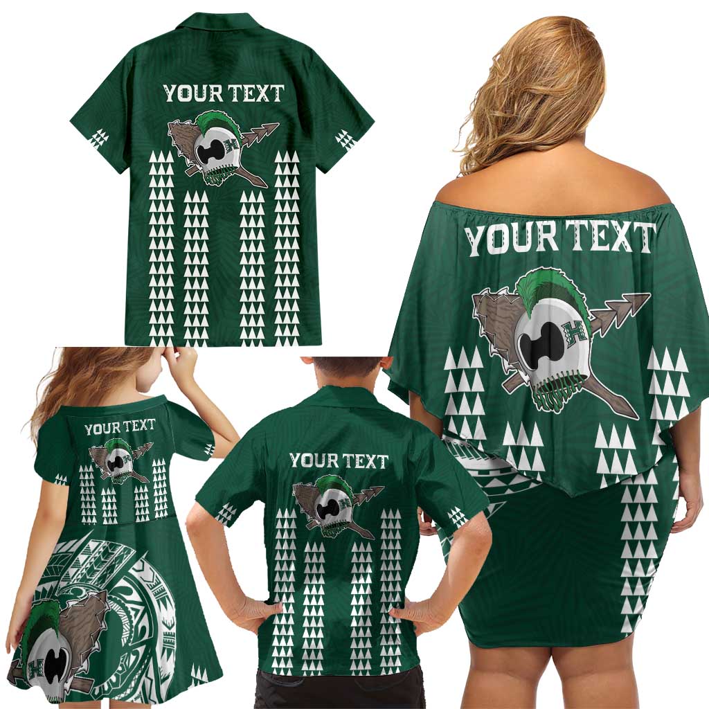 Hawaii Rainbow Warriors Personalized Family Matching Off Shoulder Short Dress and Hawaiian Shirt Kakau Ikaika Laau Pama LT7 - Polynesian Pride